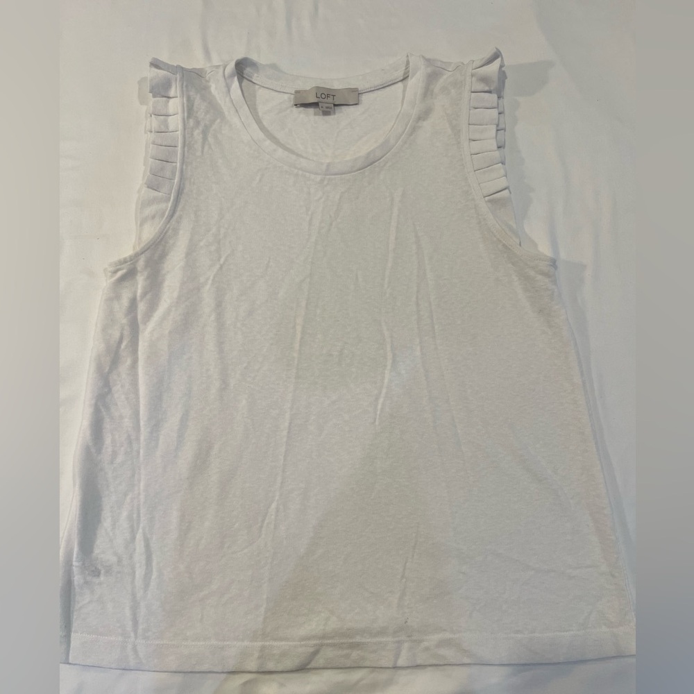 Loft White Sleeveless Ruffled Shirt